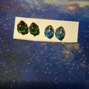 green and blue dragon claw earrings